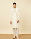 Pearled Ivory White Ogee Patterned Sequined Sherwani Set image number 2